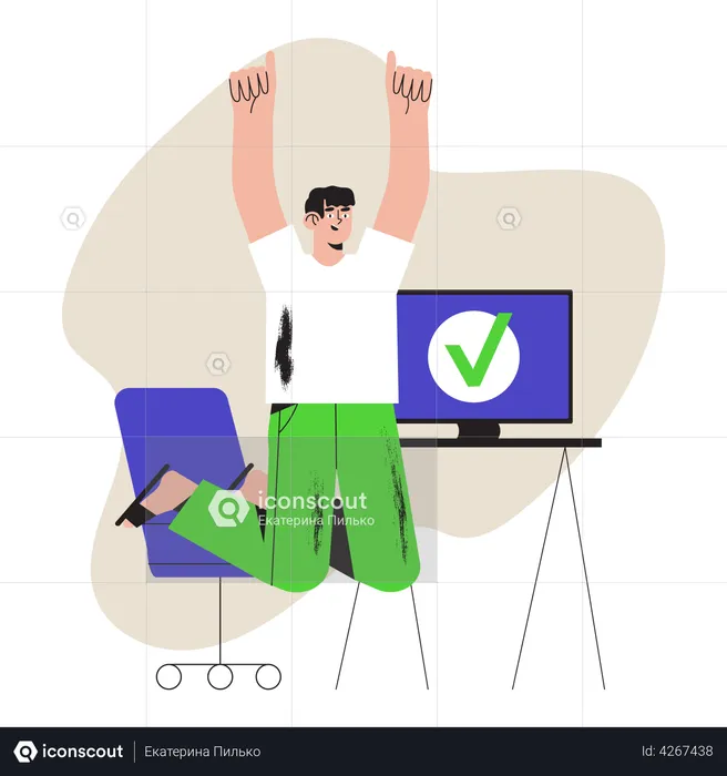 Happy male worker completed task  Illustration