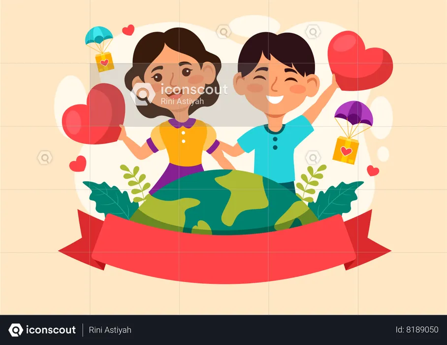 Happy man and woman celebrate International Human Solidarity Day  Illustration
