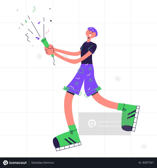 Happy man blowing up clapper  Illustration