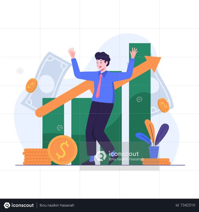 Happy man celebrating income growth and financial success  Illustration