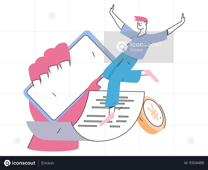 Happy man doing bill payment using mobile  Illustration