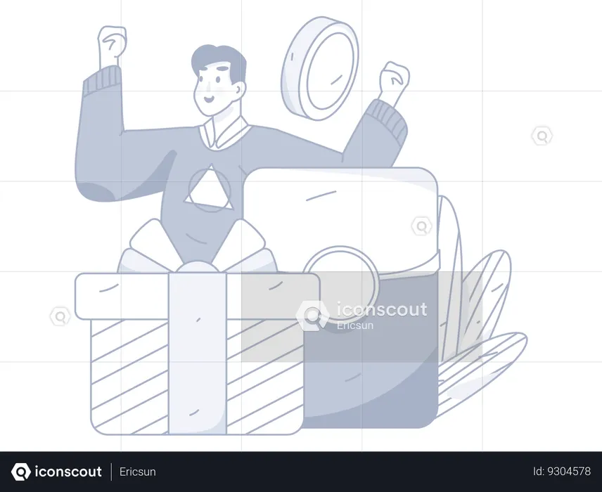 Happy man getting shopping reward gift  Illustration