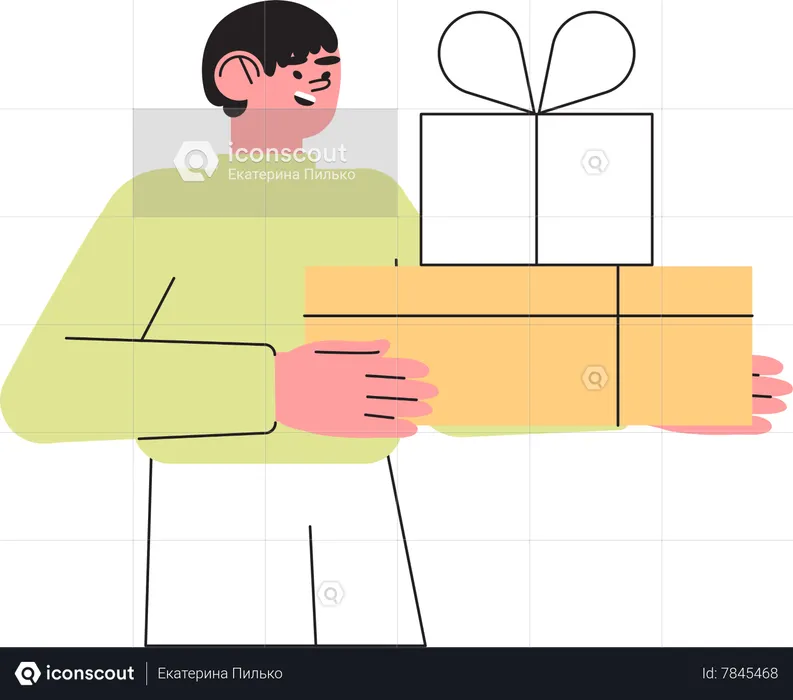 Happy man holding gifts  Illustration