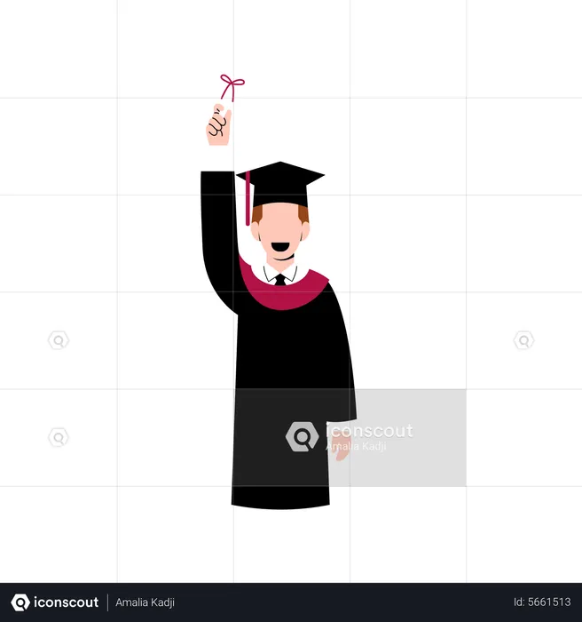 Happy man holding graduation degree  Illustration