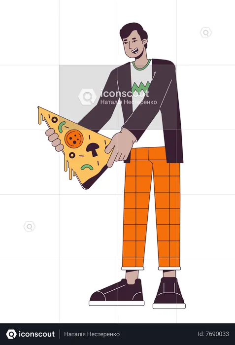 Happy man holding pizza slice  Illustration