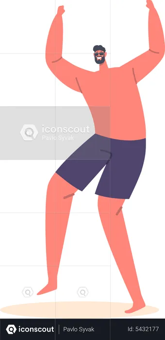 Happy man jumping with raised hands  Illustration