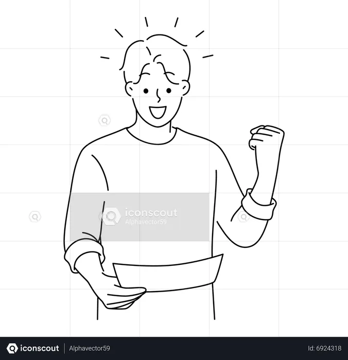 Happy man looking paper  Illustration