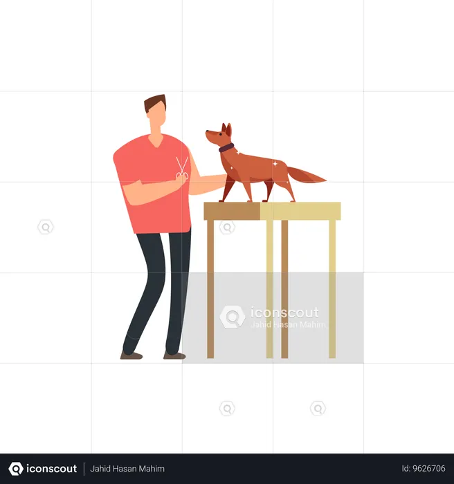 Happy man plays with dog  Illustration