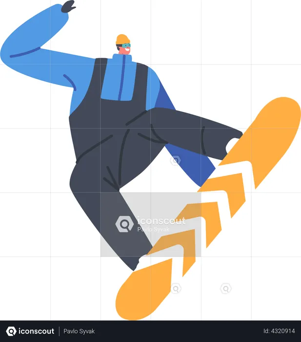Happy Man Riding Snowboard  Illustration