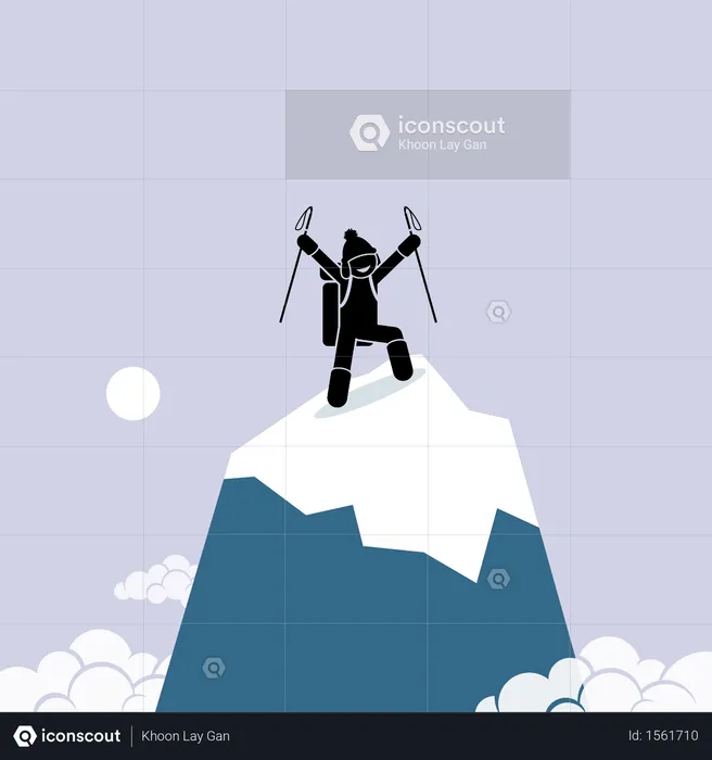 Happy man successfully climb on top of the mountain  Illustration