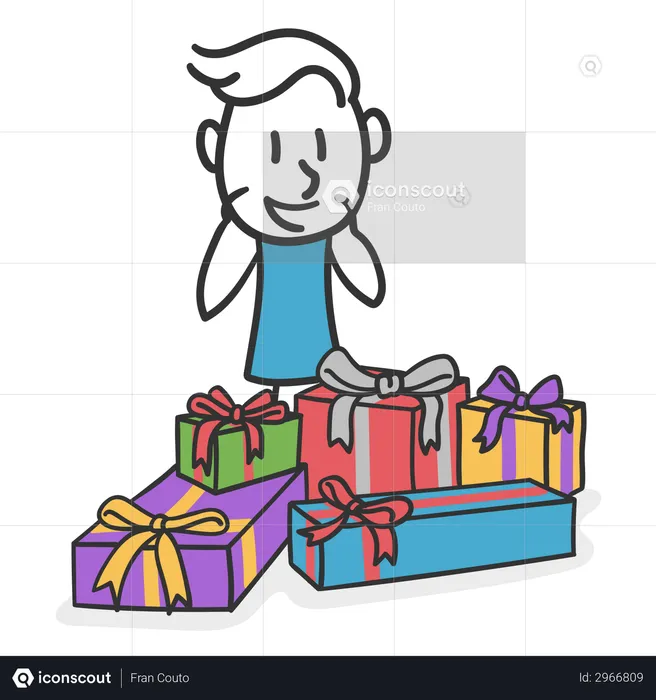 Happy man surrounded by presents  Illustration