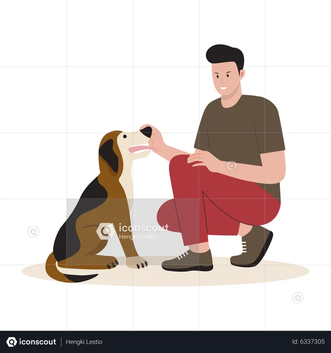 Happy man with dog  Illustration