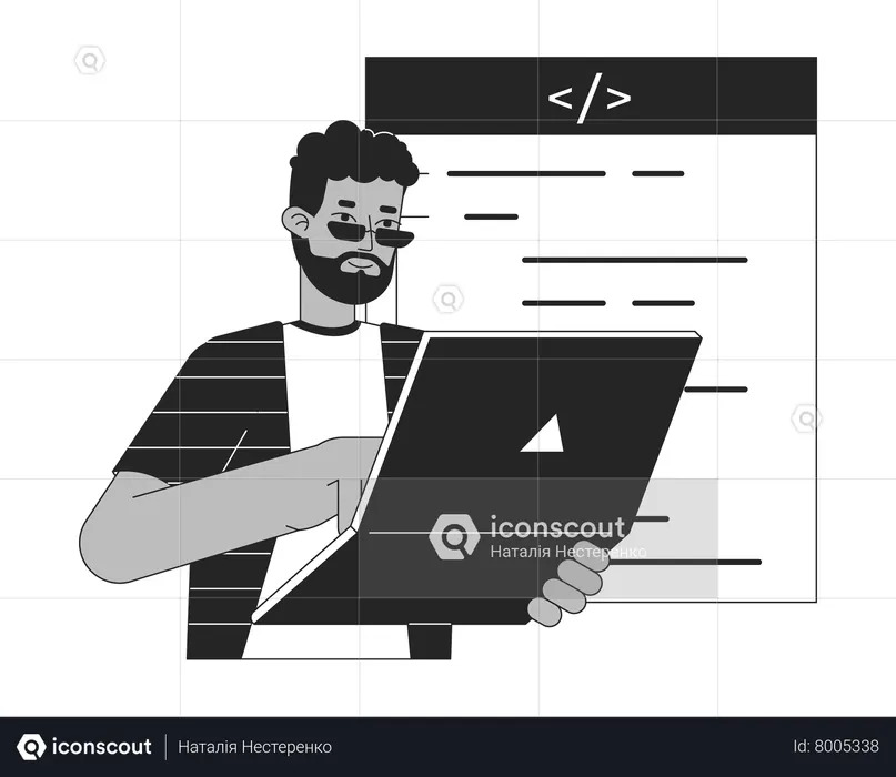 Happy man with laptop  Illustration