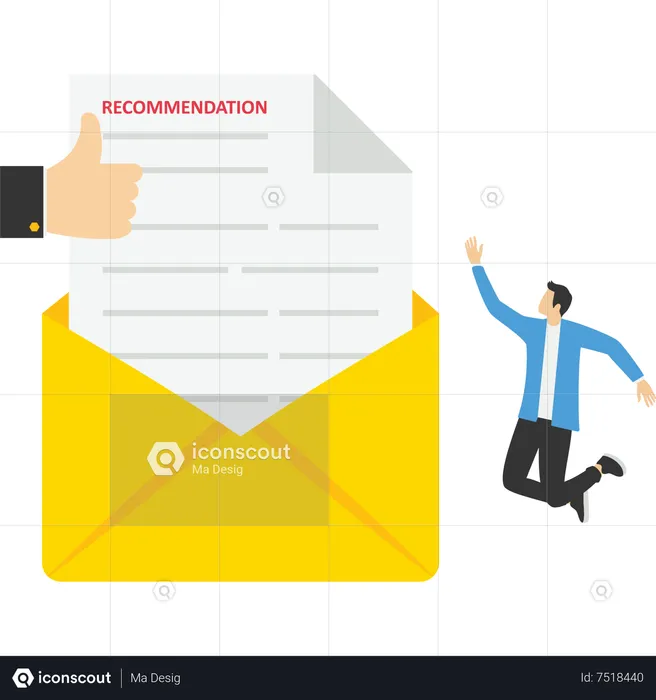 Happy man with recommendation letter in email envelope  Illustration