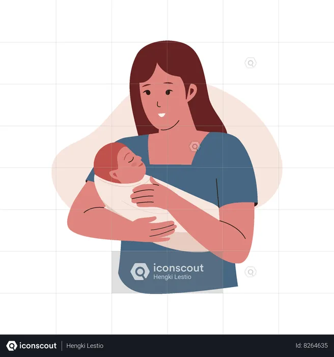 Happy mom hug baby her  Illustration