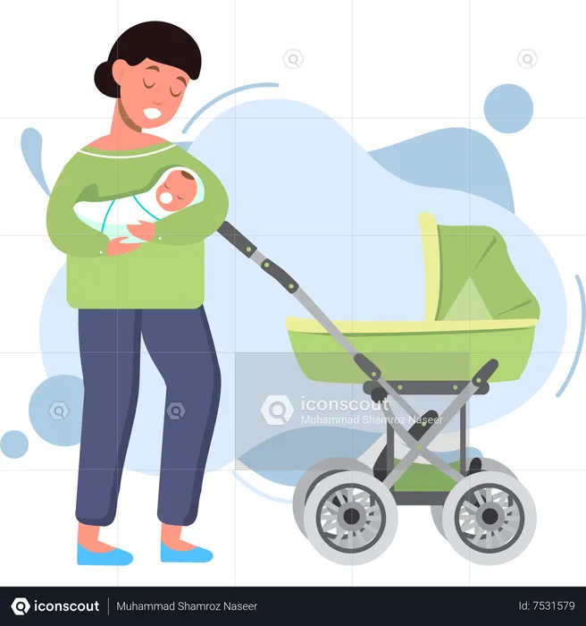Happy Mother carrying newborn baby  Illustration