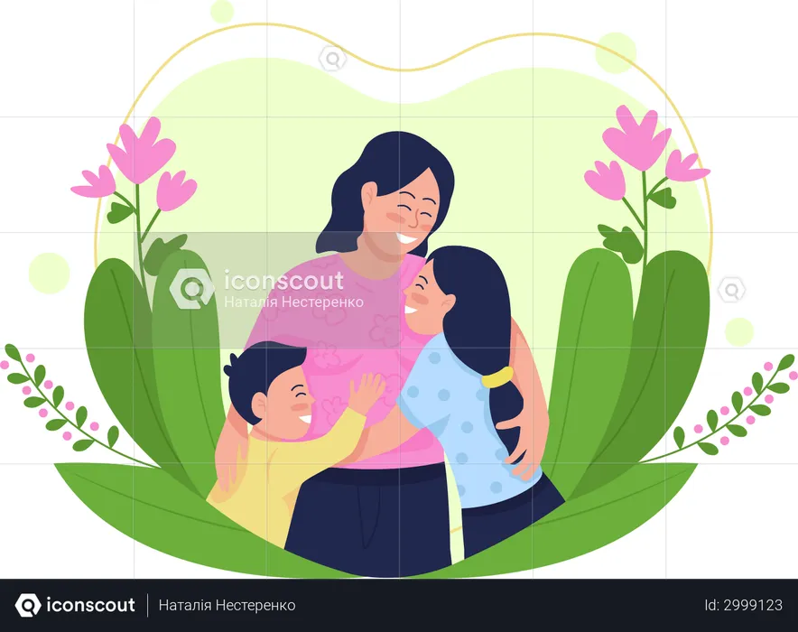 Happy mother with children  Illustration