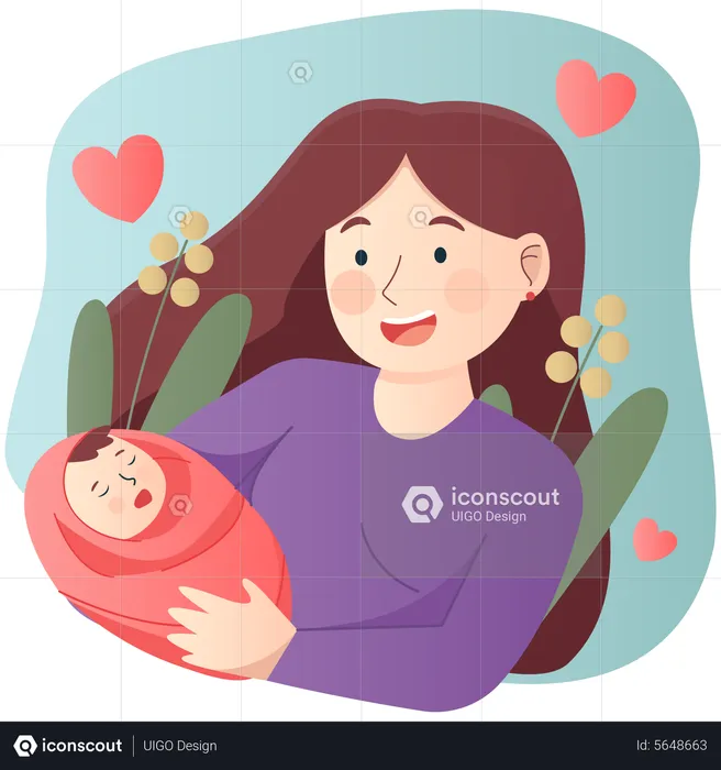 Happy mother with newborn baby  Illustration