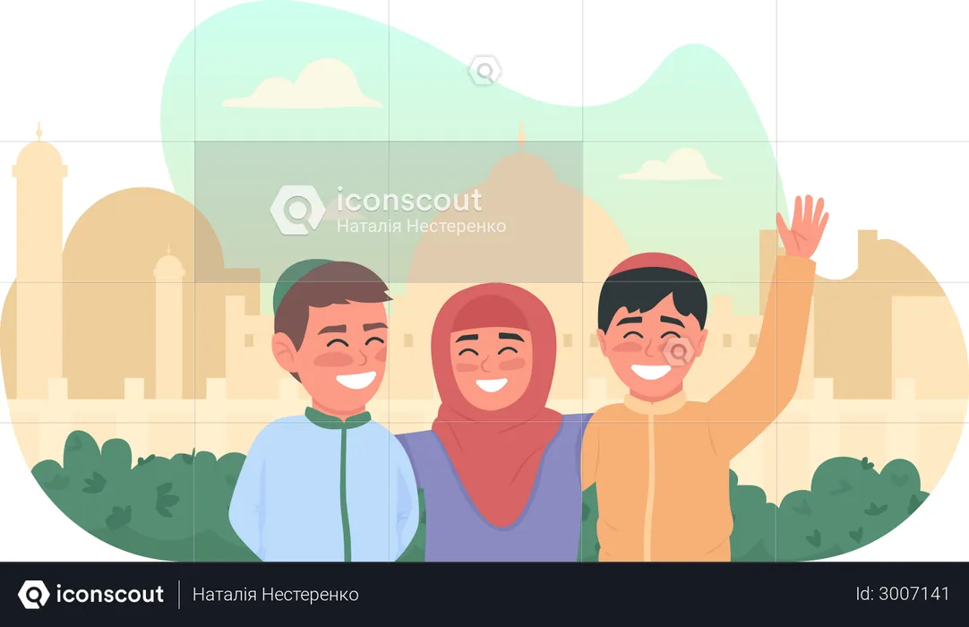 Happy muslim children  Illustration