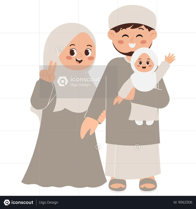 Happy Muslim Family  Illustration