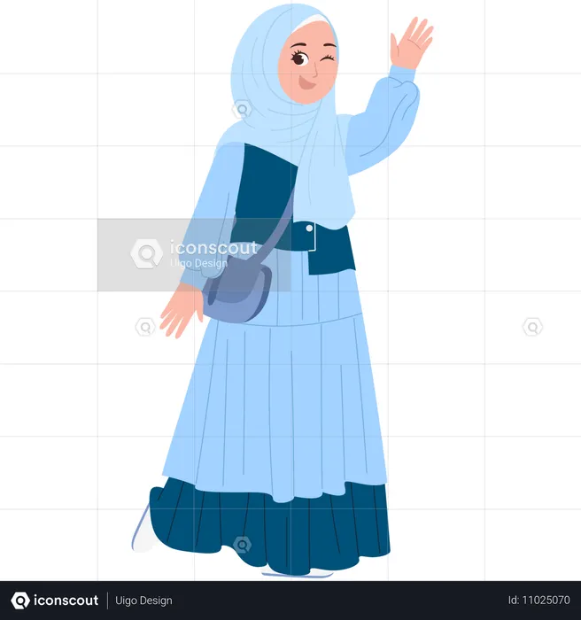 Happy Muslimah With Sling Bag  Illustration