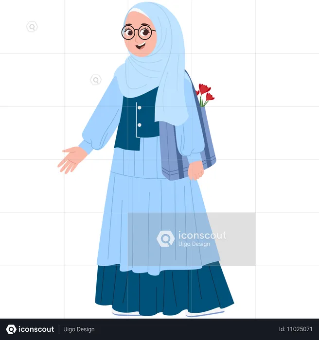 Happy Muslimah With Tote Bag  Illustration