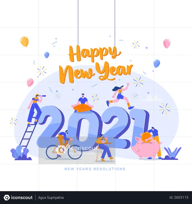 Happy New Year 2021  Illustration