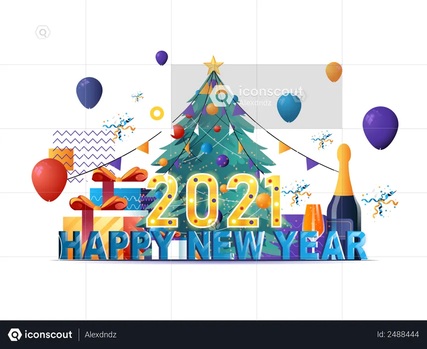 Happy New Year 2021  Illustration