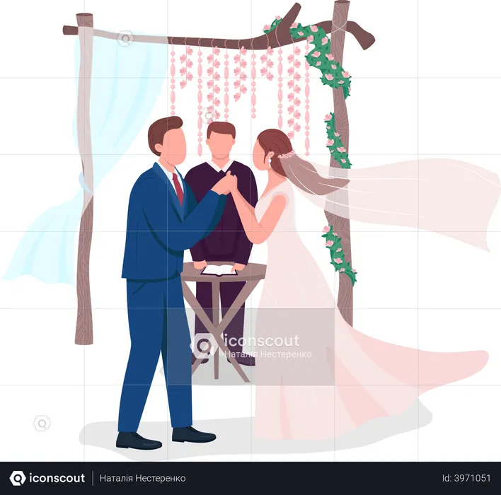 Happy newlyweds celebrate  Illustration