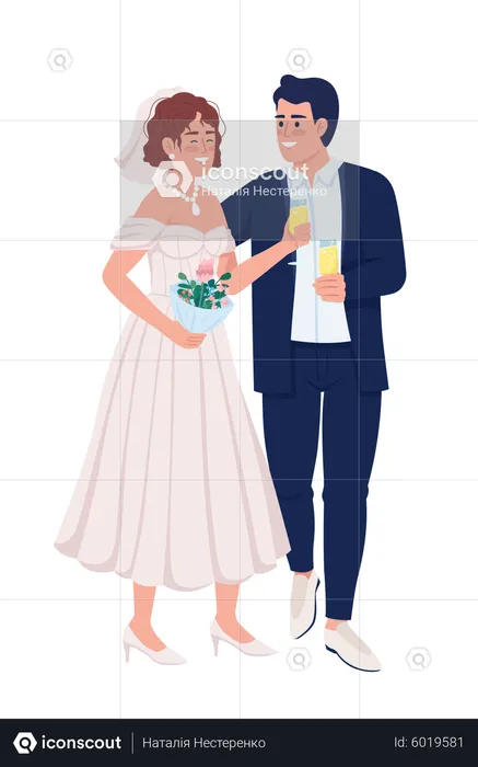 Happy newlyweds drinking sparkling wine  Illustration