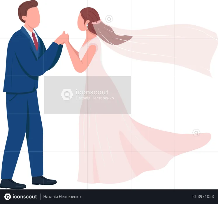 Happy newlyweds hold hands  Illustration