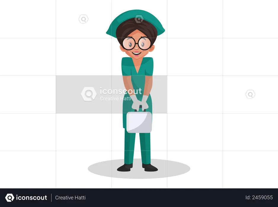 Happy Nurse holding medical kit in hands  Illustration