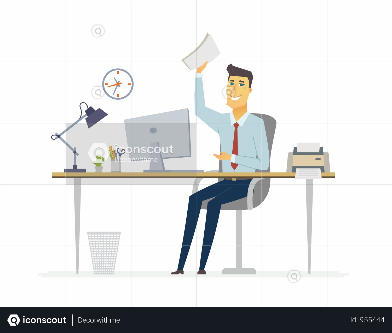 premium happy office worker working on desk illustration download in png vector format premium happy office worker working on desk illustration download in png vector format