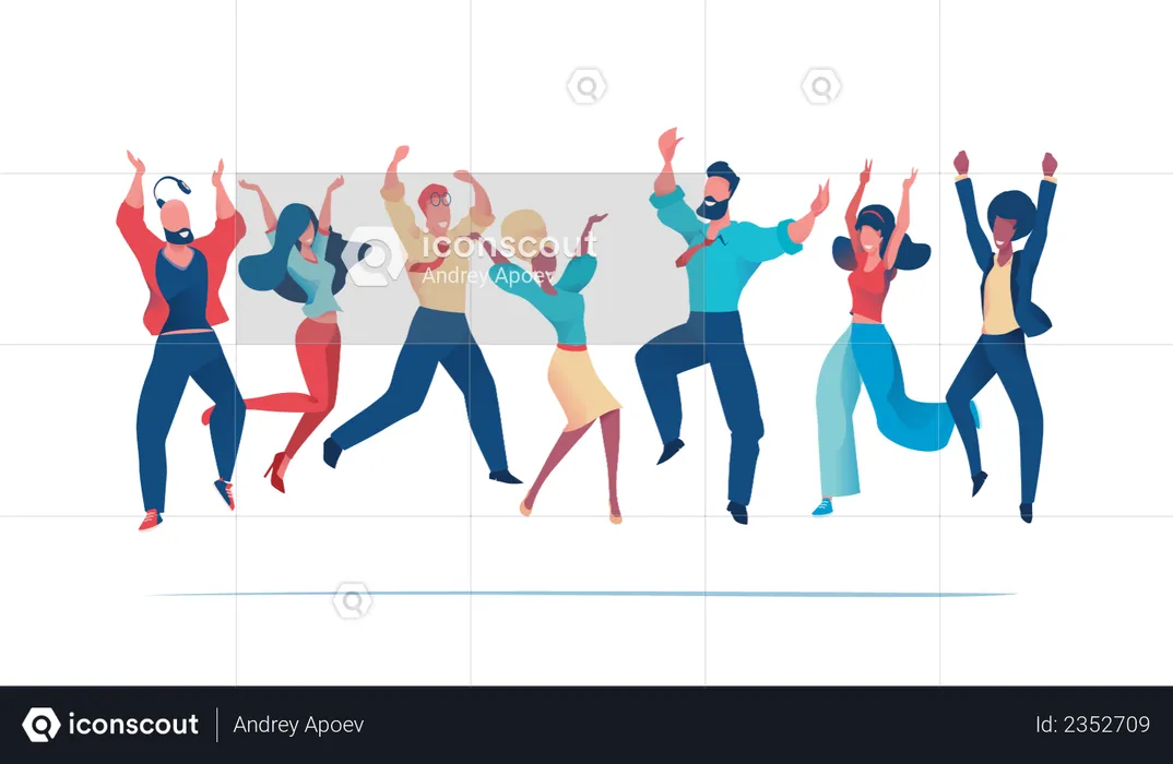 Happy office workers jumping up  Illustration