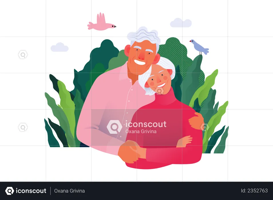 Happy Old aged People with Medical Insurance  Illustration