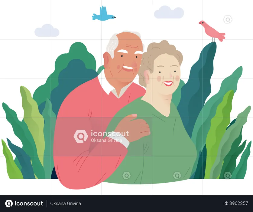 Happy Old Couple  Illustration