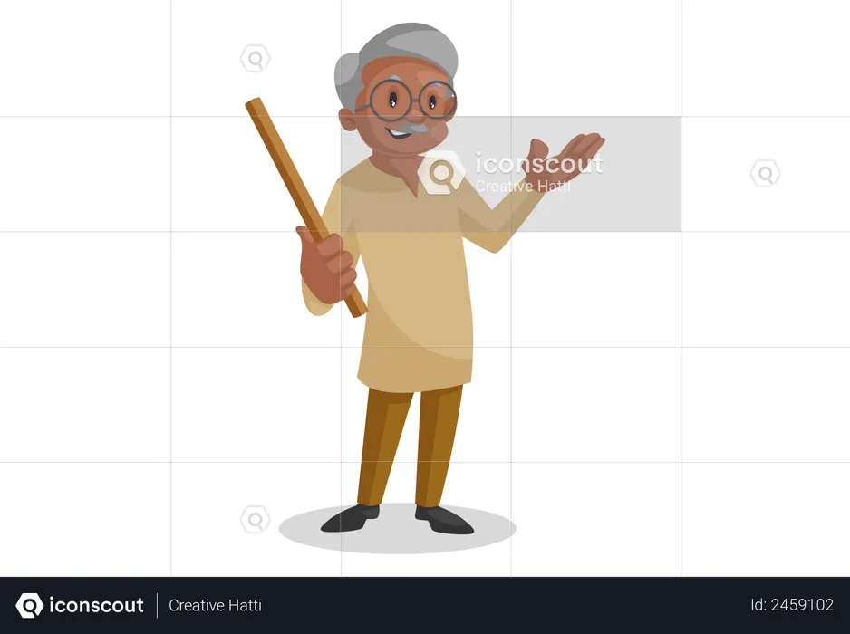 Happy Old man holding a stick in hand  Illustration