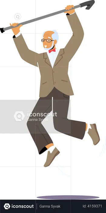 Happy old man jumping in air  Illustration