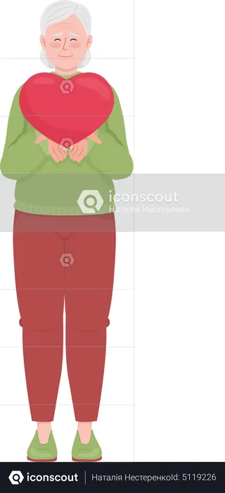 Happy old woman with heart  Illustration