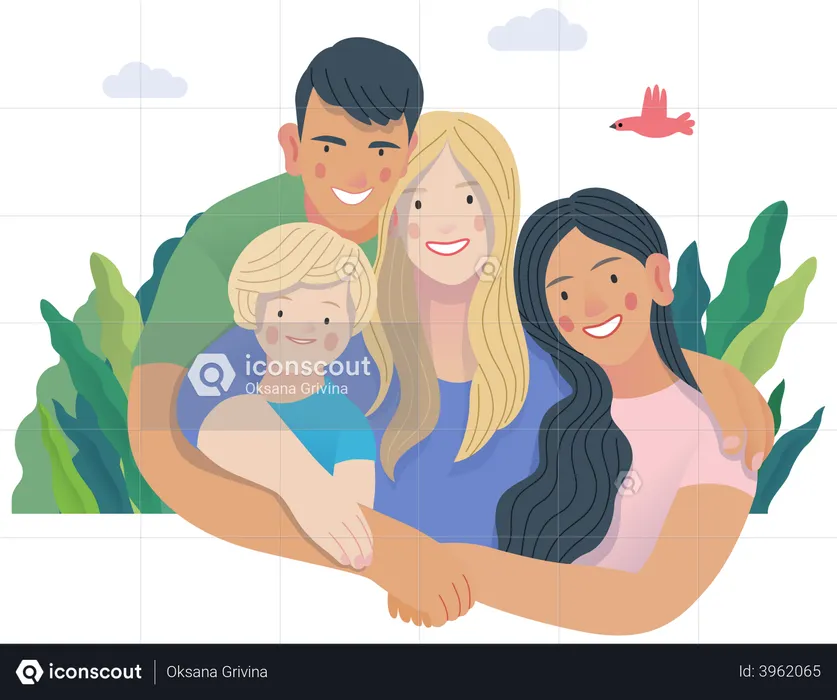 Happy Parents with Childs  Illustration