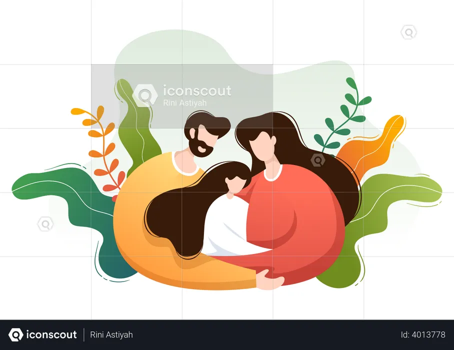 Happy Parents with their daughter  Illustration