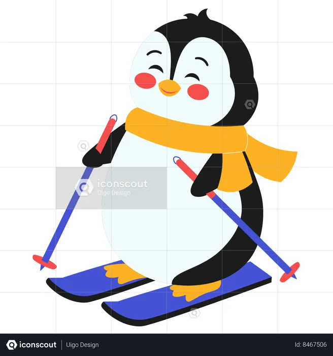 Happy Penguin Skiing  Illustration