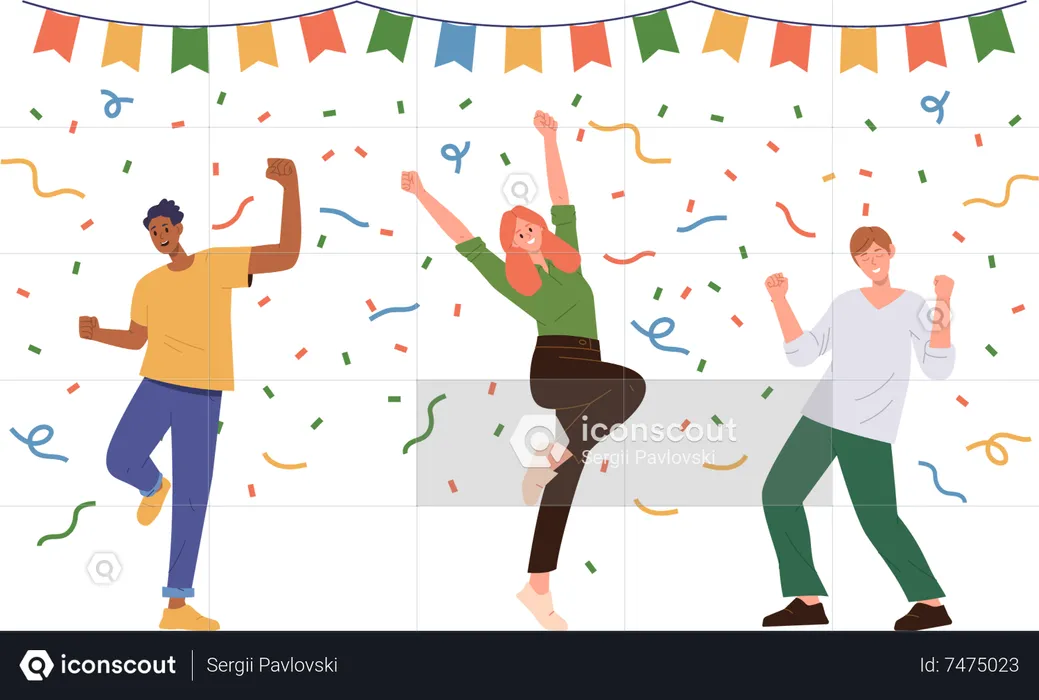 Happy people character celebrating event or ceremony having fun and jumping with joy  Illustration