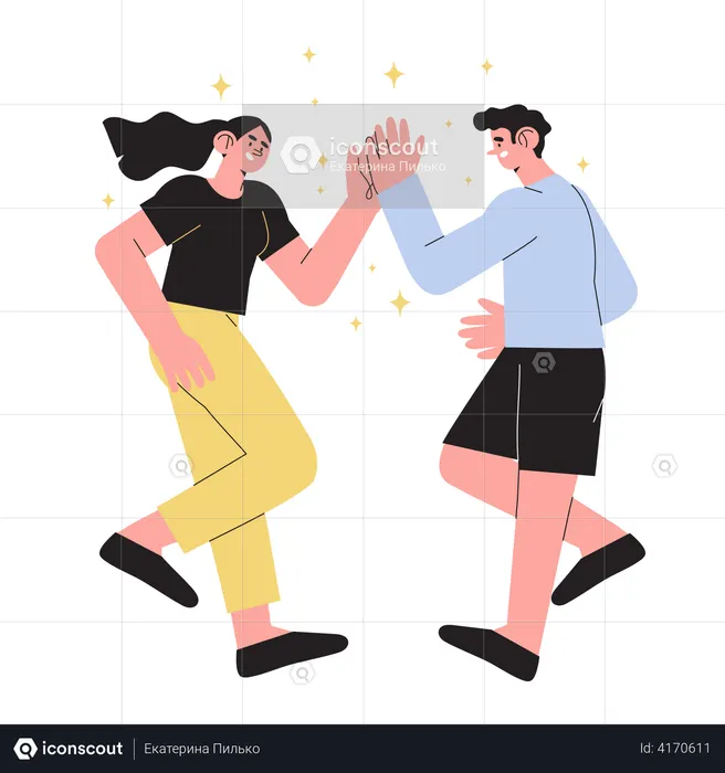 Happy people giving high five  Illustration