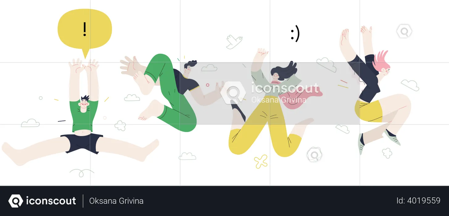 Happy people jumping in the air cheerfully  Illustration