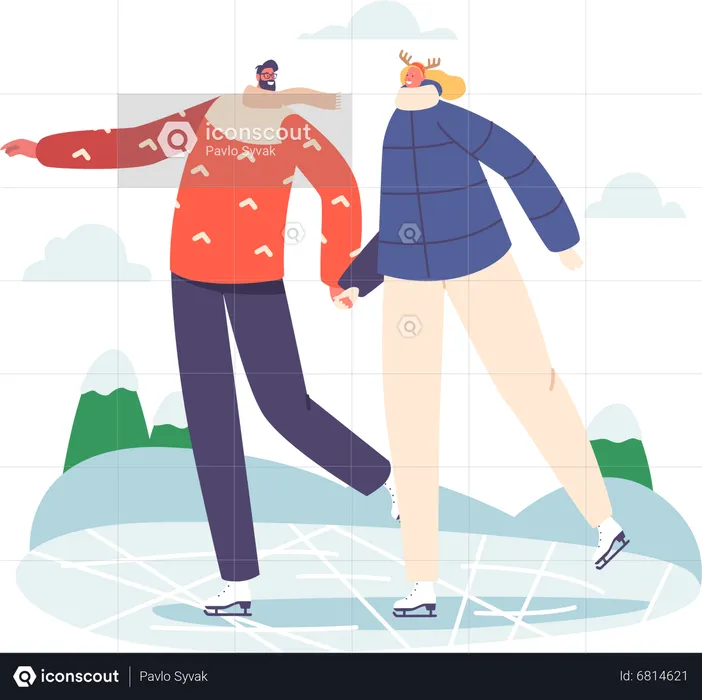 Happy People Performing Outdoor Leisure Activities at Winter Park  Illustration