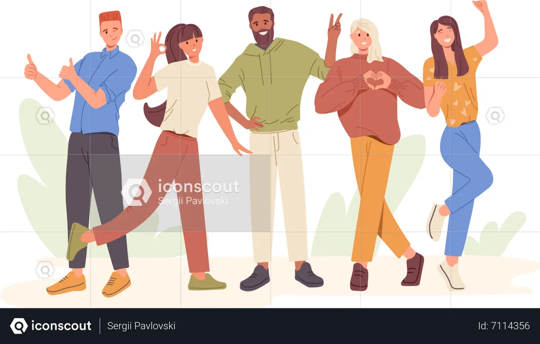 Happy people showing positive gesture  Illustration