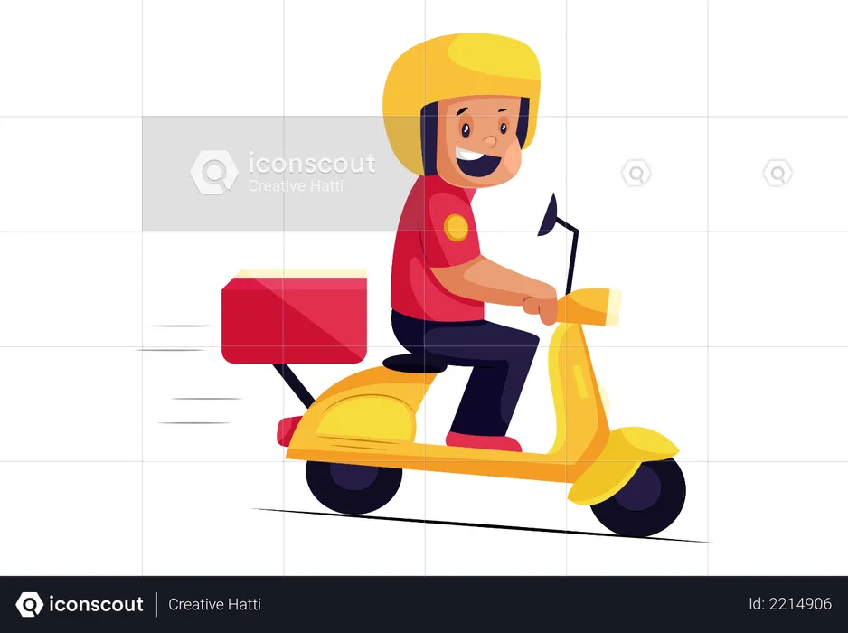 Happy Pizza Delivery Man on scooter  Illustration