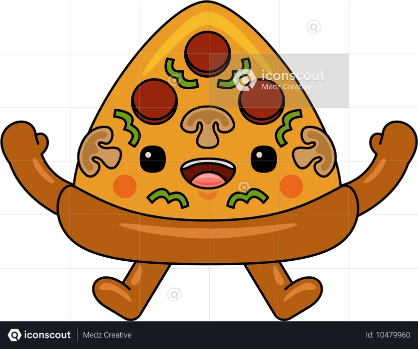 Glückliches Pizza-Maskottchen mit erhobenen Händen  Illustration