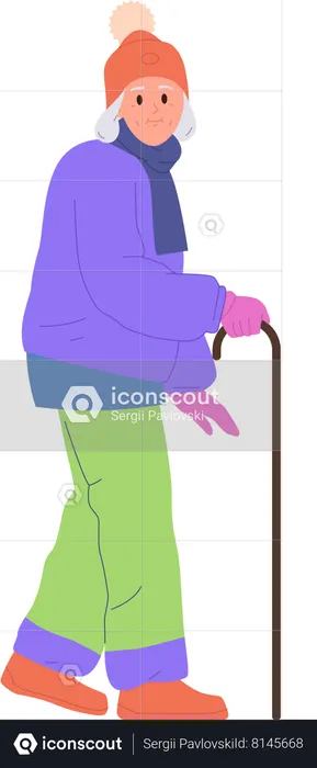 Happy positive retired woman enjoying walking time during winter time vacation  Illustration